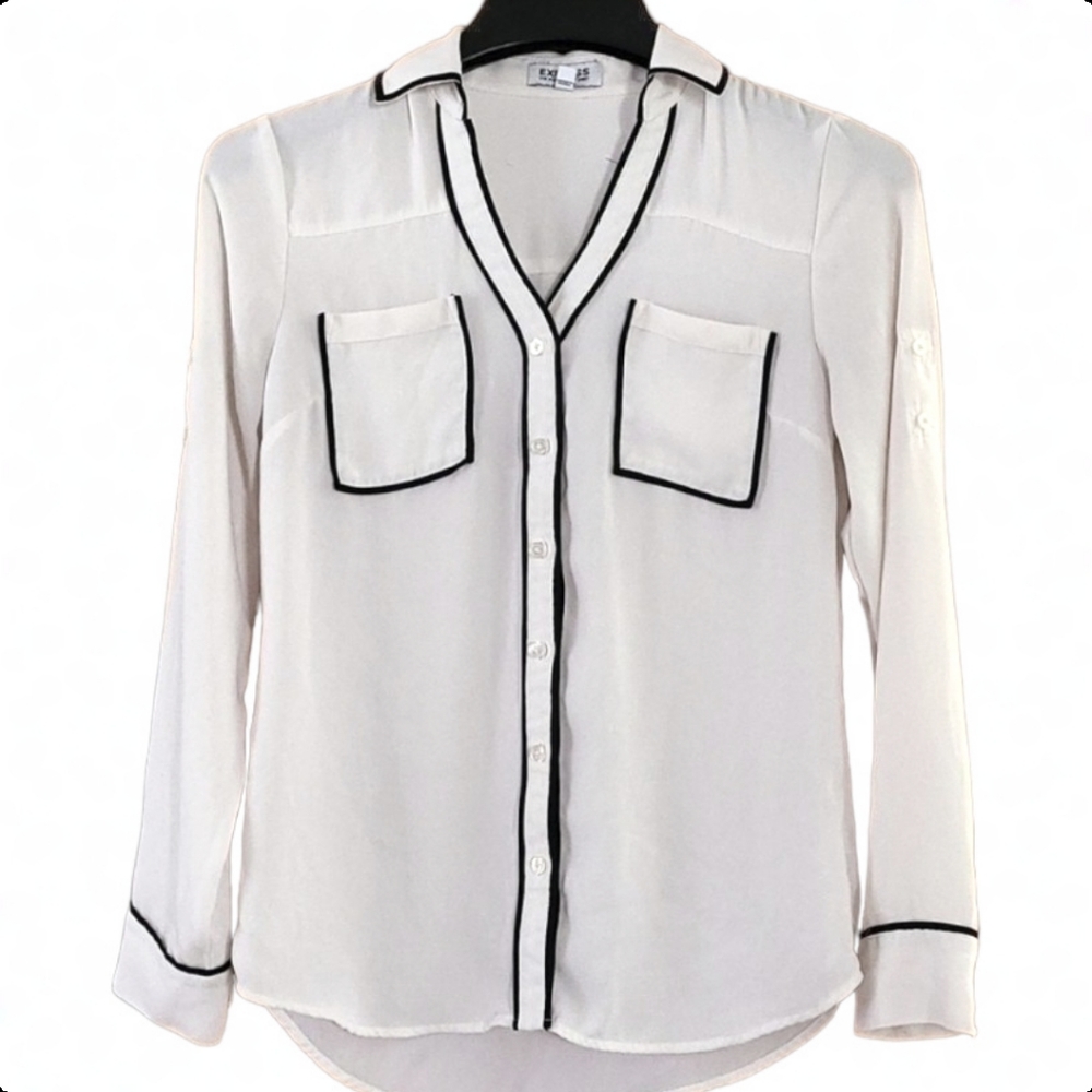 EXPRESS Classic Black & White Portofino Button Down Adjustable Sleeve Shirt-sz M
